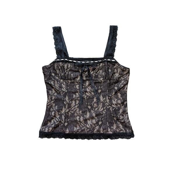 Doncaster Signature Tops - Y2K Doncaster Signature Corset Top Womens M Brown-Black Lace Grunge Whimsigoth